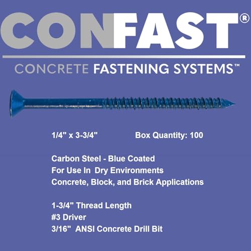 CONFAST 1/4" x 3-3/4" Blue Flat Phillips Concrete Screw Anchor 1/4" x 3-3/4"