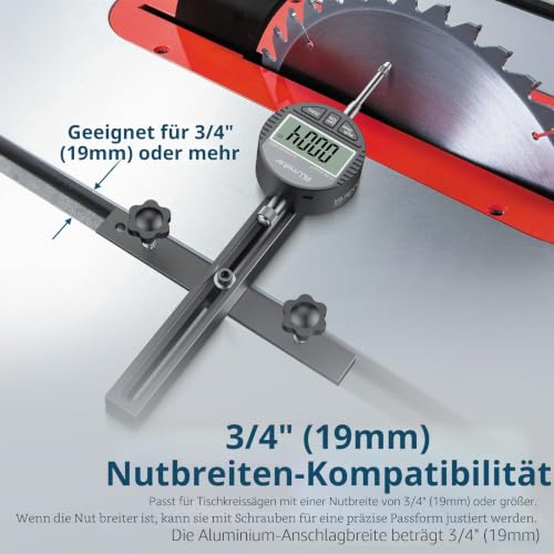 Digital Table Saw Dial Gauge 0-20 mm, Precision Measurement, Anodized Aluminum Rods, High Accuracy, Ideal Alignment and Calibration black 0~1 inch straight through type