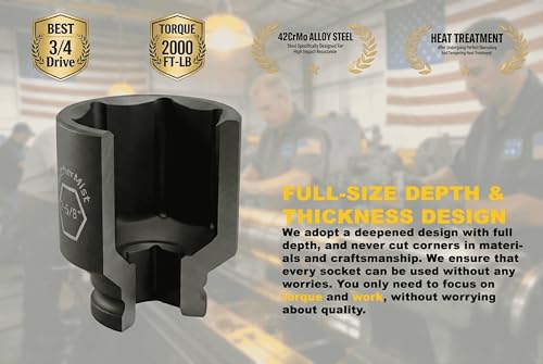 3/4" Drive 2-3/8" Deep Impact Socket Using in Wheel bearing locknuts,CrMo Steel with Heat Treated,Up to 1000 ft-lbs 2-3/8 inch 3/4 inch square-drive