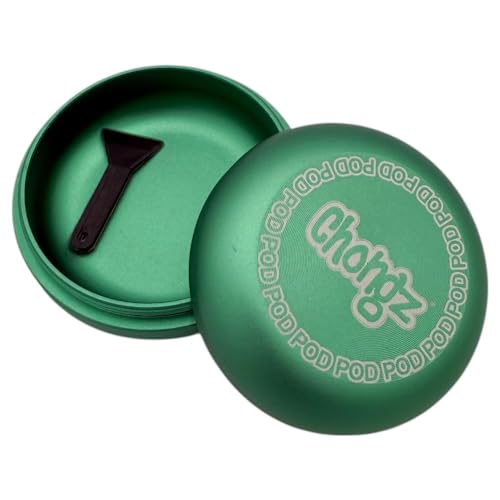 Chongz 7 Part Grinder, 55mm Pod, Premium Grade Quality Aluminium, Screen Chamber, Stainless Mesh, Glass Jar Body for Tobacco Spice Herbs (Green) Green