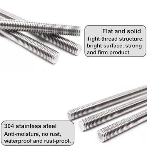 M8 x 400mm Fully Threaded Rods, 304 Stainless Steel Bar with Hex Nuts, Right-Hand Threads for Anchor Bolts, Clamps & U-Bolts, 4-Pack M8 x 400mm , 4-Pack