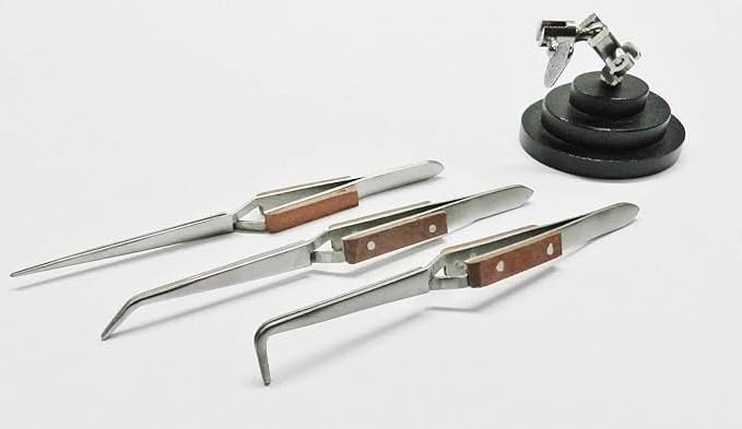 3rd Hand with 3 Fiber Grip Tweezers Cross Locking -Third Hand Base & Tweezer Set