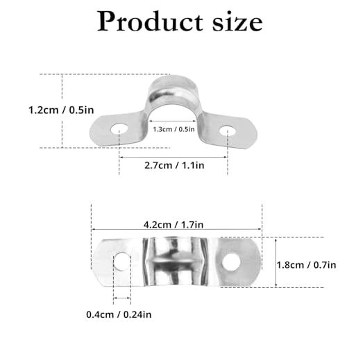 500 PCS 1/2 Inch Stainless Steel Rigid Pipe Strap, M12 Conduit Clamps, U Bracket Mounting Clamps with Two Hole, U Tube Pipe Clamp for Chemical Industry, Commercial 500 PCS 1/2 Inch