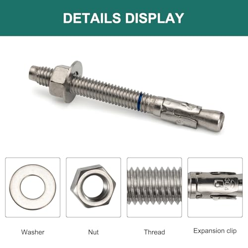 3/8" x 3-3/4" Concrete Anchors (25 Pack) 3/8 inch Wedge Anchors Bolts Stainless Steel 3/8"x3-3/4"