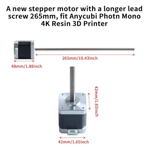 Anycubi Photn Mono 4K Motor Replacement - 42-48mm Stepper Motor with Lead Screw 265mm/10.4inch: 1.5A 2 Phase 3.45V 1.8° Step Angle T8 Lead Screw for Z Axis Resin 3D Printer Accessories