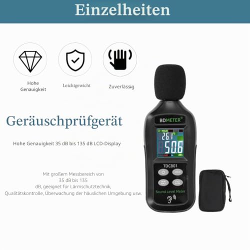 Decibel Meter, Digital Sound Level Meter Reader with 35 to 135 dB Noise Tester, Digital LCD Sound Level Meter with Noise Measurement