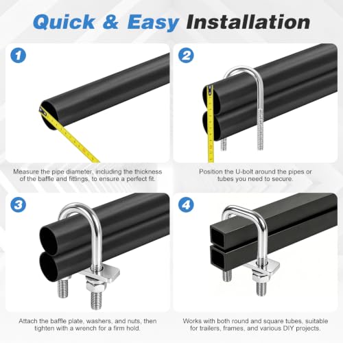 4 Pack U Bolt 2.5 Inch Wide, 304 Stainless Steel U-Bolt Kit M10×65mm×127mm U Bolts Rustproof for Boat, Pipe Mount & Industrial M10x65mmx127mm 4