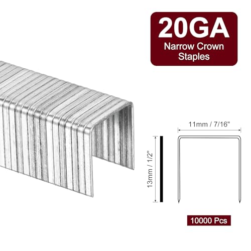 uxcell 10000Pcs 20 Gauge Narrow Crown Staples 7/16" x1/2", Galvanized Steel White 7/16"x1/2" 10000