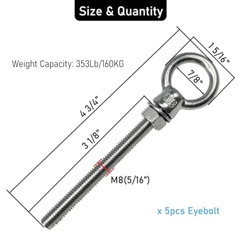 5pack 5/16“ x 3-1/8" Eye Bolts and 2pack 1/2" x 4-3/4" Eye Bolts
