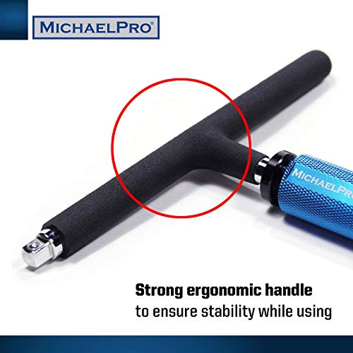 MichaelPro Adjustable T Handle Speed Wrench Set for 1/4 and 3/8 Inch Drive, Speed Handle T Wrench with 2-Way Square Drive Design, 3 Grip Positions, Patented Spinner Handle (2-Piece) 2Pc Set