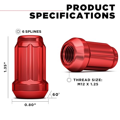 White Knight 3806RDT-20AM M12x1.25 Red 6 Spline Lug Nut with Key, 20 Pack (for AFTERMARKET Wheels with Smaller 0.80" Diameter Seating)