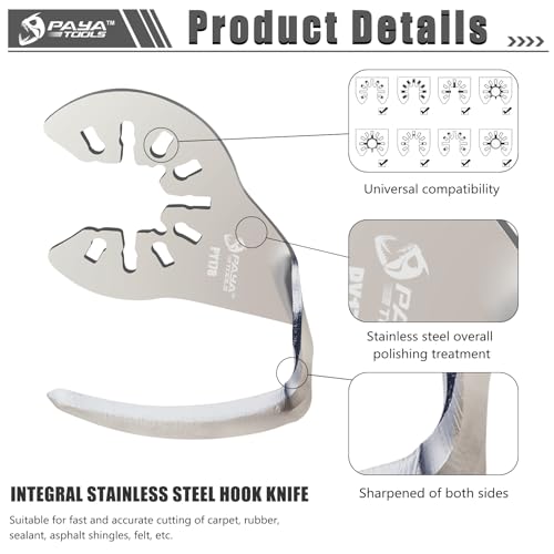 PAYA Universal Special-Shaped Stainless Steel Oscillating Scraper Blades, Multi-Purpose for Silicone Caulk, Grout Cleaning & Vehicle Windshield Disassembly PY178, 5PCS working depth of 39mm