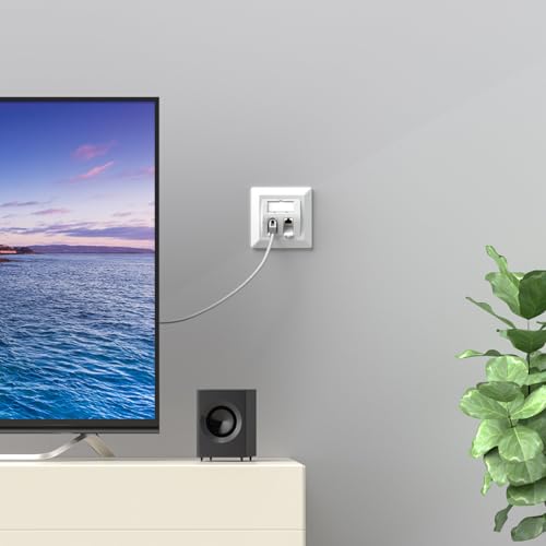 FGB 2x CAT7 Keystone Network Socket Flush-Mounted 2 Port with Keystone Module White | 4x CAT7 Keystone Coupling, Shielded, Female to Female, Patch Cable Coupling, Network Coupling, 10 Gbit/s STP