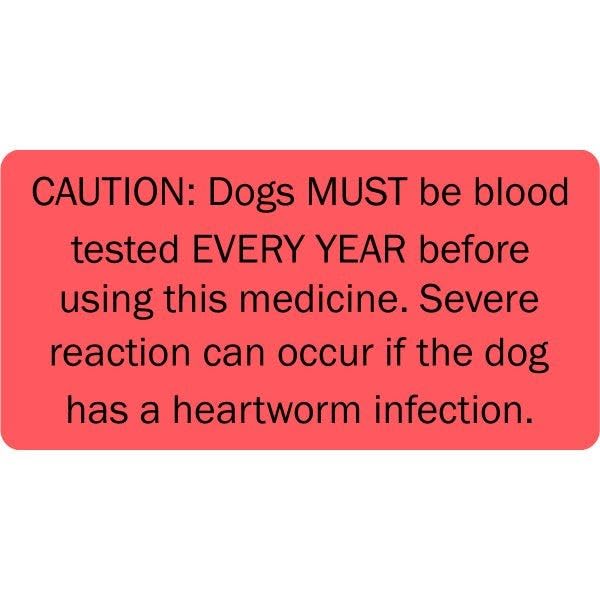 Caution Must Have Blood Test Yearly Veterinary Labels - 500 Labels/Roll, Red, 2” x 1” | Veterinary Clinics & Hospitals - Heartworm Caution | LabelValue Brand