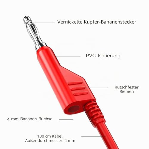 Stackable Banana to Banana Plug Test Lead 1m Red Black | Pack of 2, soft electric test cable wire, 3.3 ft, for multimeter, 1000 V 15 A 3,3ft/1m