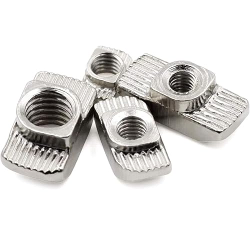 100 Pcs 4545 Series M6 T Nuts, T Slot Nut Hammer Head Fastener Nut, Nickel Plated Carbon Steel Nut for European Aluminum Profile,Drop in T Slot Nuts Assortment Kit(45-M6) 45-M6(100 Pcs）
