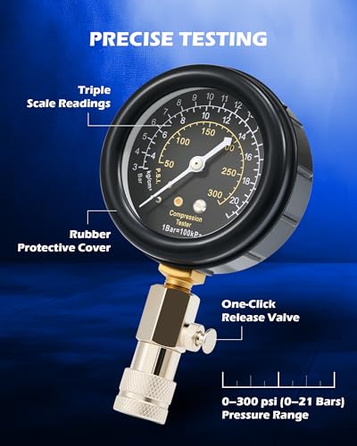 OMT 8pc Petrol Engine Cylinder Pressure Test Kit with 300 PSI Dual Gauge Standard Set