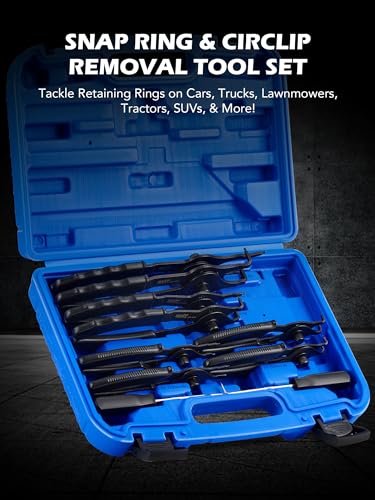 OMT Snap Ring Pliers, 10Pc Internal External Circlip Set With Hook And Pick Blue