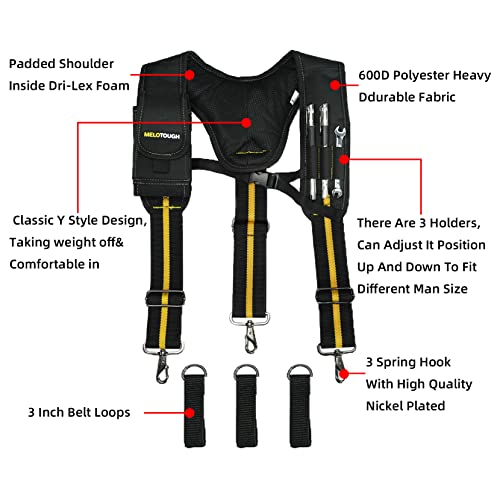 Padded Tool Belt with D ring for men construction Strong Durable Double Metal Roller Buckle + Tool Belt Suspenders for Work Belt Suspenders Heavy Duty Padded Suspender
