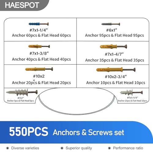 550PCS Screws and Drywall Anchors Assortment Kit 550pcs