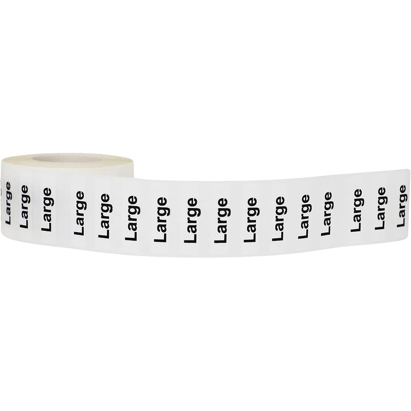 Large Clothing Labels – Clear Size Strip Stickers with Black Text, 1.25 x 5 Inch Adhesive Labels, 125 Total Stickers for Retail Apparel, Clothing Organization, and Inventory – Made in The USA Large
