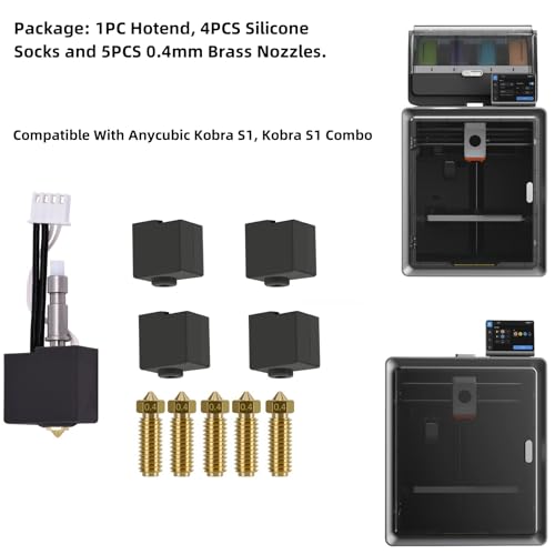 3D Printer Hotend for Kobra S1, 3D Printer Parts Hot End Kit with 4PCS Silicone Sock and 5PCS 0.4mm Nozzles for Anycubic Kobra S1 Combo