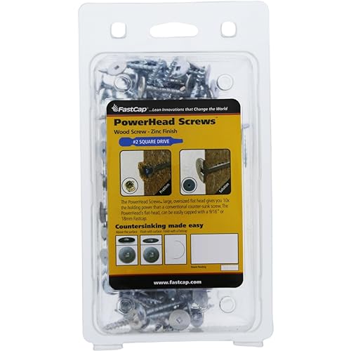 FastCap Professional PowerHead #10 Wood Screw, 1-1/4" Length, 9/16" Head, Self-Tapping, Zinc Coated, Square Drive, Type 17 Point. The Ultimate Strength & Holding Power. (200 Pieces)