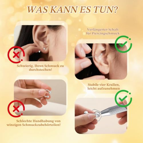 MODRSA Helix Nose Piercing, Tragus Piercing: Pierc Ball, Grabber and Pierc Threader Tool for Changing Ears, Nostril Lip Jewellery, 16, 18, 20G Straight