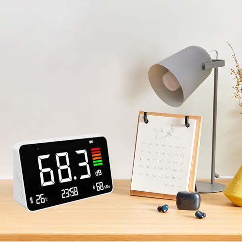 Decibel Meter, 4-in-1 Decibel Meter DB Meter Sound Level Meter with Temperature & Humidity, Noise Detector with LED Screen, for Home, Baby Room, Library