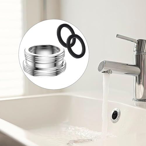 Pack of 2 Tap Adapters, M24 to M22 Male Thread Adapter Tap Silver, Metal Tap Adapter with Black Rubber Ring, for Kitchen Taps, Water Saving, Water Filter, Hoses