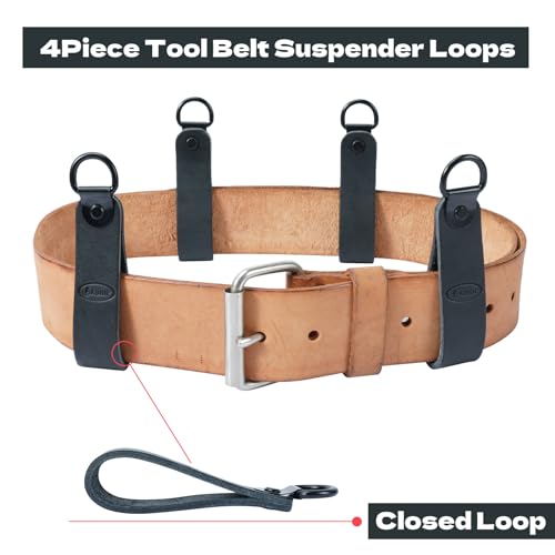 KUNN Tool Belt Suspenders Padded & 4-Piece Leather Tool Belt Suspender Loops