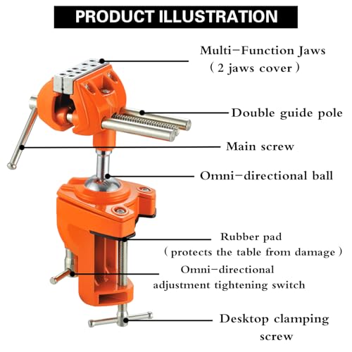 MAXMAN Clamp Bench Vise, 360° Cast Steel Swivel Base, Woodworking for DIY Orange