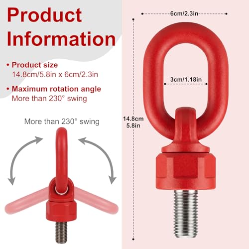 4pcs Eye Bolts M12x18 Load-Bearing 0.5Ton-1Ton Metric Thread Alloy Steel Material 360° Rotatable Eye Ring Alloy Steel Material Industrial-Grade Lifting Sling Tensile Strength >1080MPa 4pcs M12x18
