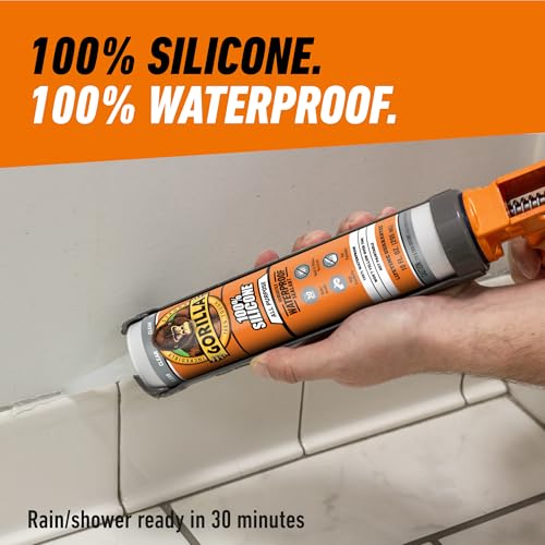 Gorilla 100% Silicone Waterproof Caulk, Clear, 10 oz Cartridge, 2-Pack 10oz Cartridge
