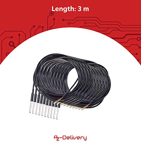 AZDelivery 2 x DS18B20 3M Cable Digital Stainless Steel Temperature Sensor Temperature Sensor Waterproof Compatible with Arduino and Raspberry Pi Includes E-Book | Compatible with Shelly Temperature Sensor