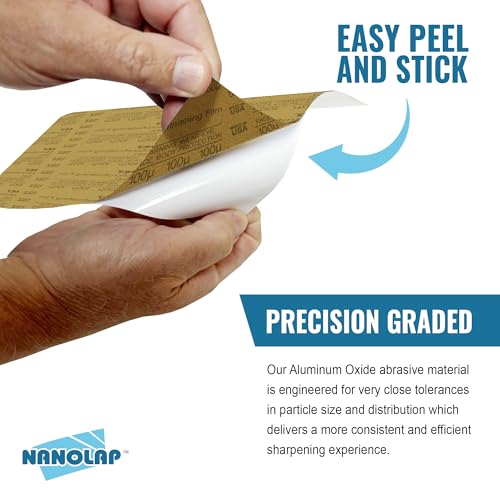 PSA Microfinishing Film, 3 Pc 60 Micron (300 Grit) Adhesive Polishing Paper, 8-1/2” x 11” Fine Sanding Film for Scary Sharp Sharpening System, Lapping, or Polishing Jewelry, Aluminum Oxide AO