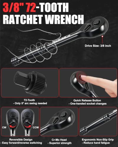 9 Pcs Offset Extension Wrench Set, 13.2" Chain Drive Wrench & 3/8" Ratchet
