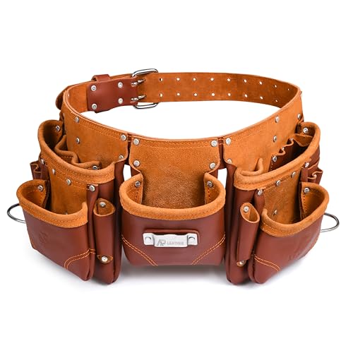 Ap-Leather Real cowhide oil tanned Leather Tool Belt framer Set for Men Carpenters, Framers,Construction Work (Leather Tool Belt with Suspender Maroon) (Maroon Tool Belt) Maroon Tool Belt