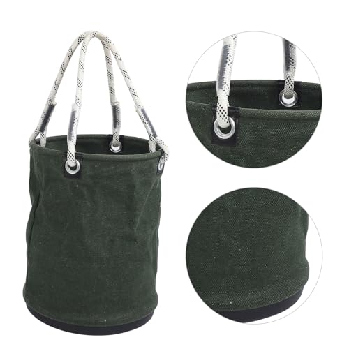Canvas Storage Bucket 40x30cm 30KG Load Bearing, Collapsible Canvas Bucket, Tool Organizer for Maintenance Work, All Purpose Tool Bucket with Black Molded Bottom, Drawstring Green