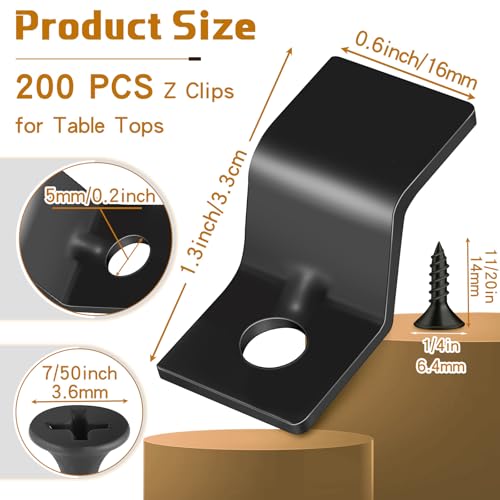 Ferraycle 200 Sets Z Clips Table Top Fasteners with Screws, Black