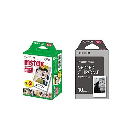 Fujifilm Instax Mini Instant Film 2-PACK BUNDLE SET , Twin Pack Film ( 20 ) + Film Monochrome ( 10 ) for Mini 90 8 70 7s 50s 25 300 Camera SP-1 Printer