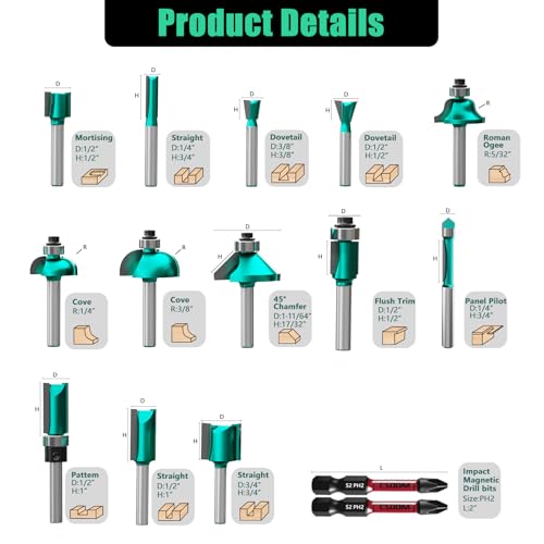 CSOOM 30 Pieces Router Bits Set - 1/4Inch Shank with Professional Woodworking Tools for Precision Carving and Versatile Applications 1/4" shank 30 Pcs