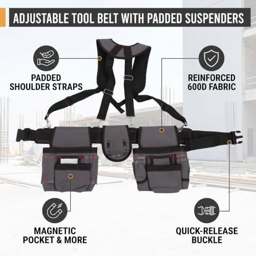 Heavy Duty Tool Belt with Suspenders Adjustable Work Apron