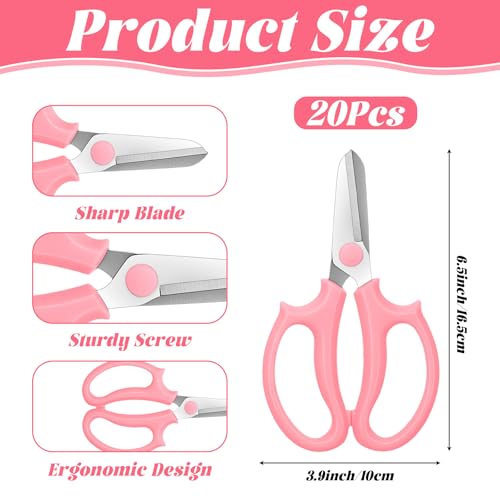 20 Pcs Garden Shears Flower Scissors Flower Cutters for Stems Pruning Stainless Steel Floral Shears Floral Scissors with Comfortable Grip Handles for Fruit Picking Plant Stems Trimming (Pink)
