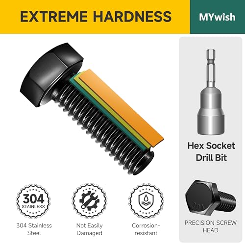 Mywish (10 Sets) 1/4-20x3 Hex Head Stainless Steel Bolts and Nuts with Flat & Lock Washers & 254Pcs Nuts and Bolts, 1/4 20 5/16 18 3/8 16 Bolt, Heavy Duty 304 Stainless Steel Bolts and Nuts Kit