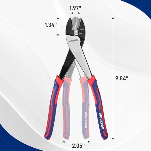 WORKPRO 9.5" Wire Cutter/Crimper, Wire Crimping/Cutting Tool for 10-22 AWG Terminals and Connectors, Designed for Insulated and Non-Insulated Connections (Pack of 2) 9.5 inches (Pack of 2)