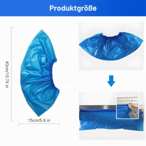 Pack of 100 Disposable Shoe Covers Waterproof & Non-Slip - Robust CPE Overshoes for Household, Cleaning, Laboratory, Guests, Construction Site, Indoor - Universal Size Blue