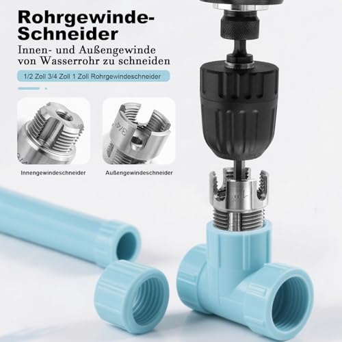Treki Pack of 3 Pipe Tap 1/2 Inch 3/4 Inch 1 Inch Water Pipe Tap Cutters Pipe Tap Opener Female Thread Cutter External Thread Cutter for PVC PP PE Pipes