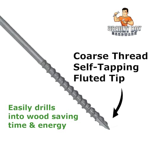 BRAUNY BOY - #12 x 10”- Extra Long Structural Lag Heavy Duty Construction Wood Screw – Galvanized Corrosion Resistant Coating Exterior Timber, Landscape - Easy Flange HEX Head Drive - Qty (25) 25