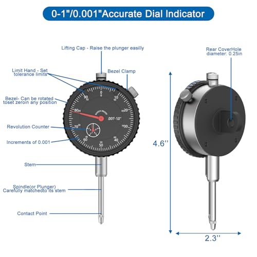 HDLNKAK Premium Disc and Rotor/Ball Joint Gage Set with Non-Slip TPR Handle 0.001” Dial Indicator (Black)
